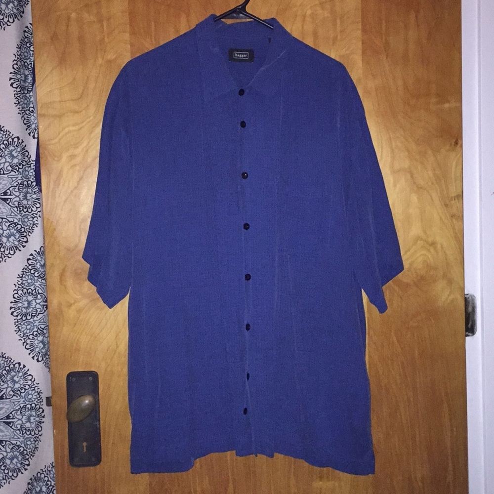 Men’s Haggar Royal Blue Short Sleeve Button Up Shirt Size Large